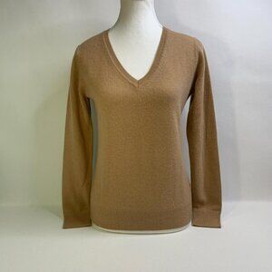 Quince Cashmere V-Neck Tan Sweater Cozy Minimalist Size S
